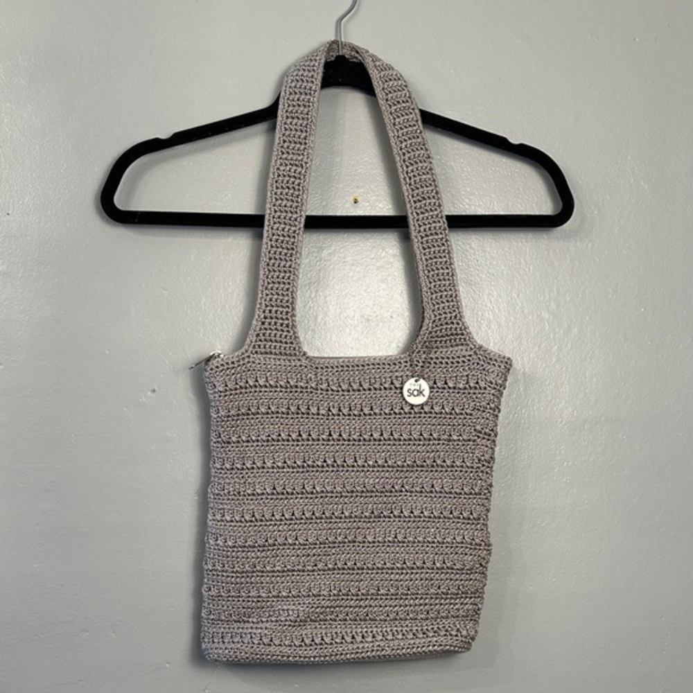 The Sak Woven Top ZIp closure Crotchet Bag cream